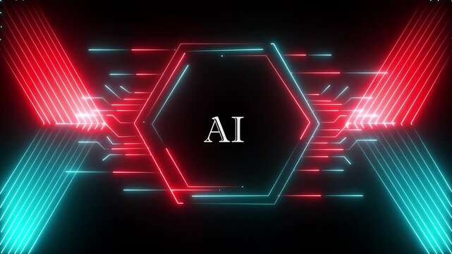 Neon AI Processor Icon &ndash; Graphics Card, Video Processing and High-Performance Computing Concept