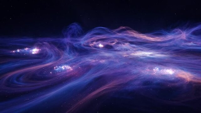 Abstract swirling purple and orange lights.