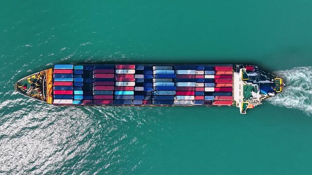 Container ship navigating busy maritime routes while transporting essential goods across the ocean