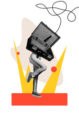 Vertical poster collage headless woman legs body funky dance singer karaoke club bar cable...