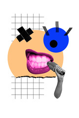 Composite trend artwork 3D sketch image collage of copyspace face fragment caricature mouth lips...