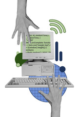 Composite trend artwork sketch image photo collage of bodyless hand press keyboard obsolete...