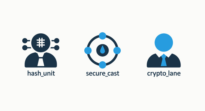 Blockchain and cryptocurrency management icon set. vector icons for hash functions, secure transmission, and crypto finance tracking