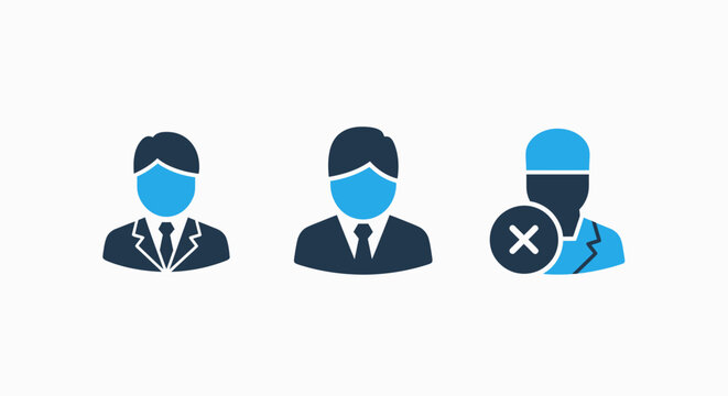 Business identity and user account status icon set. flat vector icons for professional profile management, account verification, and user authentication for corporate hr or system administration