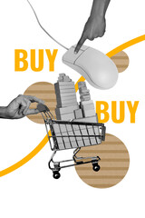 Composite trend artwork sketch image photo collage of sale black friday offer consumerism huge hand...