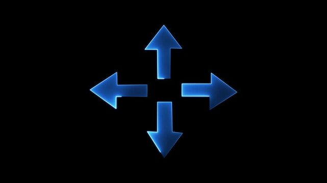 Neon Four-Way Directional Arrows &ndash; Glowing Navigation, Interface Control, and Digital Movement Concept