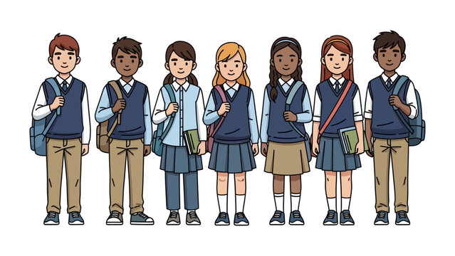 School Pride: A diverse group of students, united in their matching uniforms, embodies the spirit of learning and camaraderie within the halls of education.