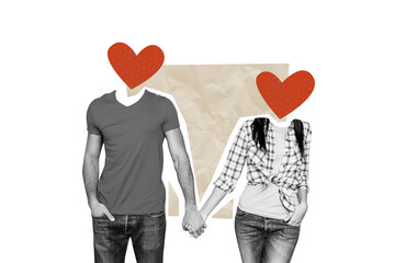 Composite trend artwork sketch image photo collage of valentine day holiday love couple young lady...