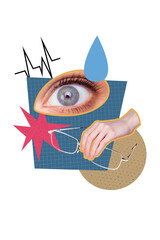 Poster vertical photo collage of human eyeball look ophthalmology supervision consultation optician...