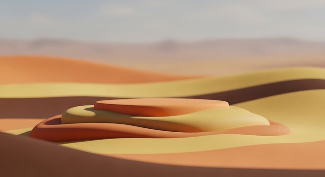 Abstract desert landscape with a raised platform, perfect for product placement or showcasing