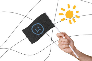 Trend artwork composite sketch image photo collage of paper backdrop hand hold flag illustration...