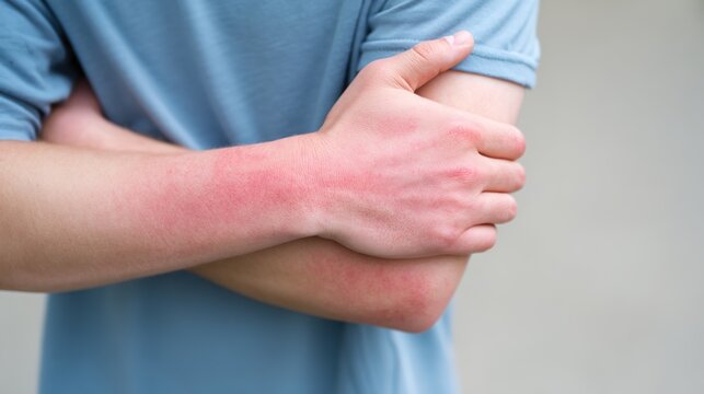 Medical illustration of Eczema, also known as atopic dermatitis, a chronic inflammatory skin condition characterized by dry, itchy, red, scaly, and irritated skin patches. 