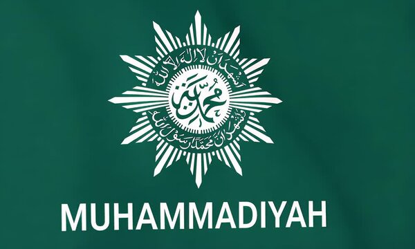 The Muhammadiyah organization logo is prominently displayed on a green flag with white text and emblem
