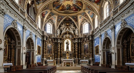 Obraz premium Interior of a Beautiful Church with Ornate Decorations.