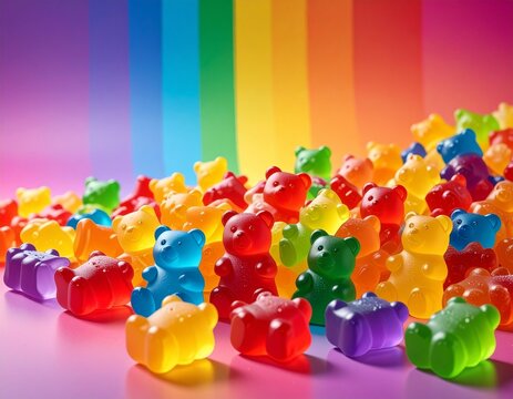 Bunte Gummib&auml;rchen auf Farbverlauf