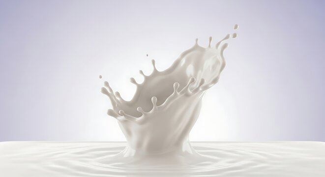 Close up splash of fresh white milk pouring creating elegant liquid droplets and waves in motion