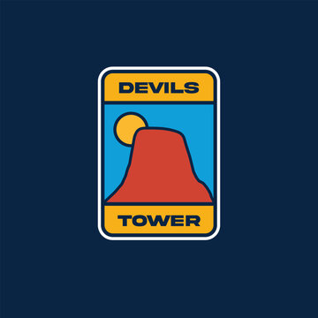 Vector logo, sticker Devils Tower, Wyoming, USA