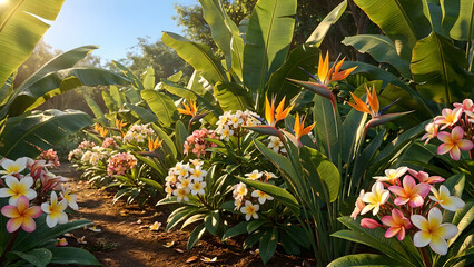 Obraz premium Whimsical Garden Path of Vibrant Tropical Flowers