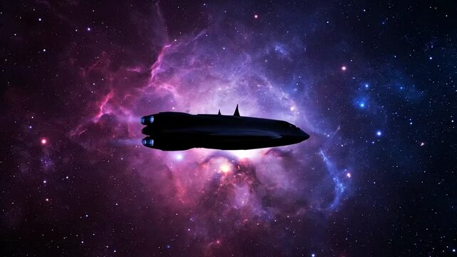 Space nebula with submarine exploring galaxy.