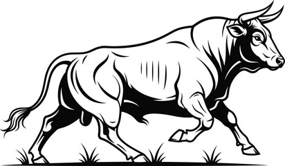 Fototapeta premium Powerful Running Bull Illustration Vector Clipart Isolated on White Background for Fierce Mascot Logo Tattoo Design