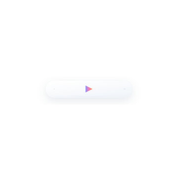 A white google chromecast device with a colorful play button on a transparent background