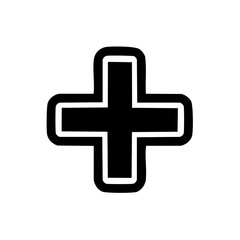 Fototapeta premium Bold black plus sign with rounded corners and outline symbol