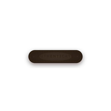 Brown leather tag with authenticate text on transparent background