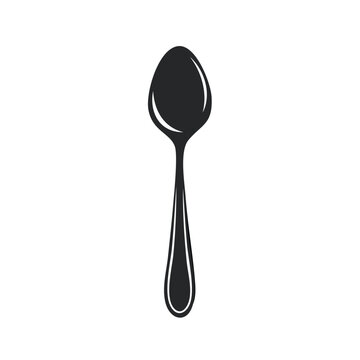 Simple Black Silhouette of a Teaspoon Spoon on a Light Gray Background