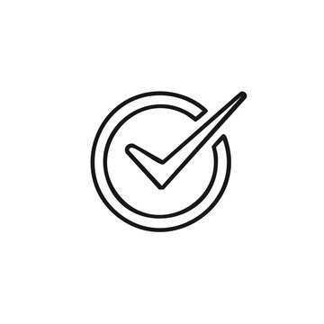 Simple black outline check mark inside a circle graphic element for confirmation and success