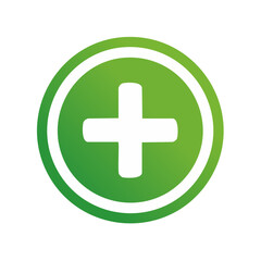 Obraz premium Green plus symbol inside a circle, medical icon, healthcare symbol, addition sign, help button