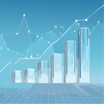 Graphique de croissance avec barres et courbe sur fond bleu