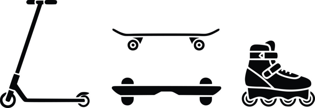 Transport Vector Illustrations of Scooter, Skateboard, Roller