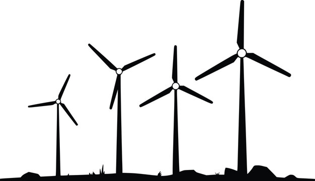 Wind Turbines Silhouette Vector Illustration