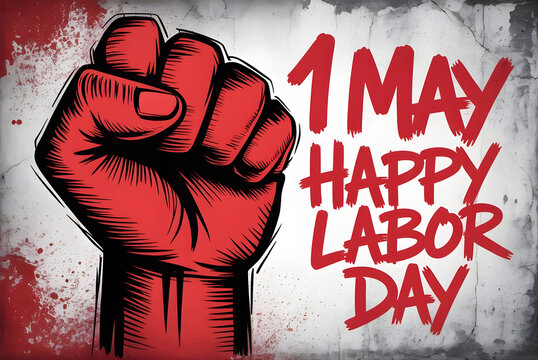Powerful Raised Fist Red and Black Protest Image Revolution Symbol of 1st may, men at work, hand, labor, day, fist, international, banner, happy,
