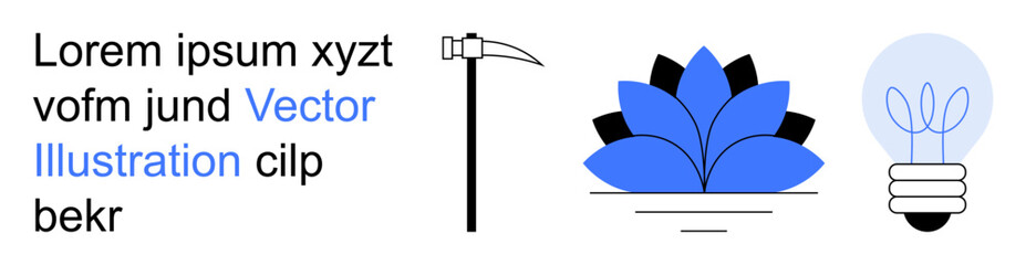 Innovation, creativity, modern solutions, growth, sustainability, nature. A scythe, leaf-inspired shape and lightbulb ideas and progress. Innovation and creativity © robu_s