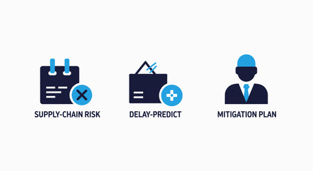 Fototapeta premium Risk management and mitigation icons: calendar, warning, and user strategy for business planning and operations