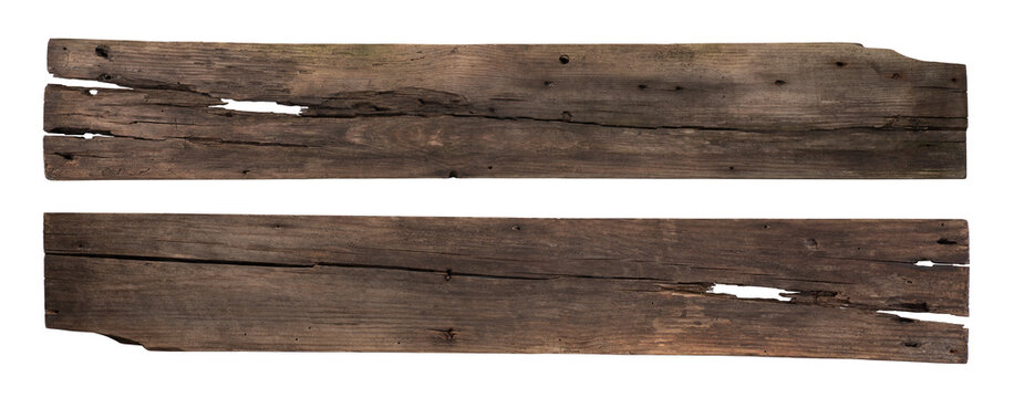 Old wooden planks isolated on white or transparent background