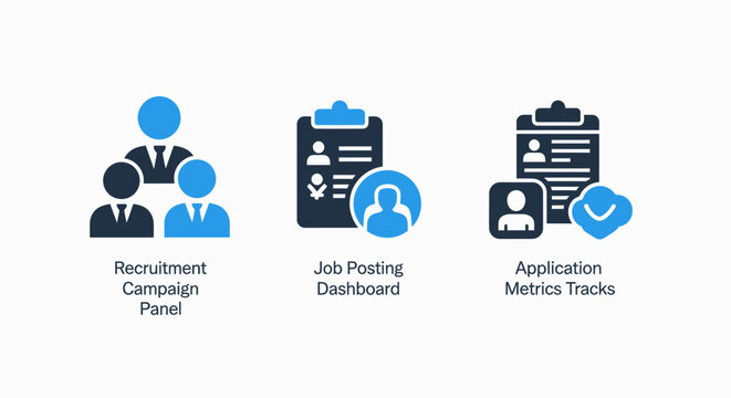 Recruitment and hr icons: team building, job postings, and application tracking - graphic resource