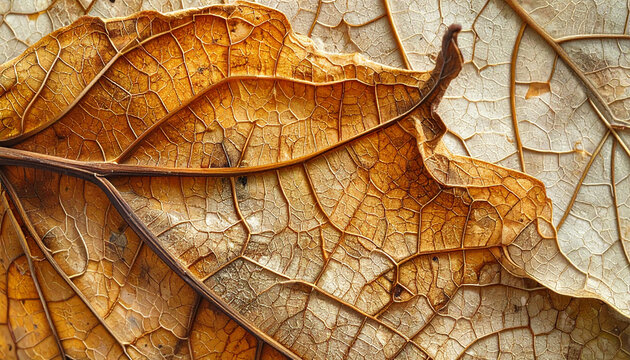 Close up of dried leaves showing detailed texture and natural patterns