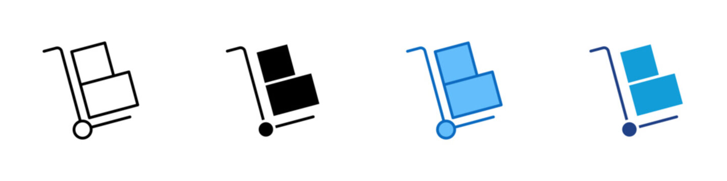 Hand Truck Multiple Style Icon Design Vector - Hand truck carrying boxes representing material handling, warehouse transport, and goods movement