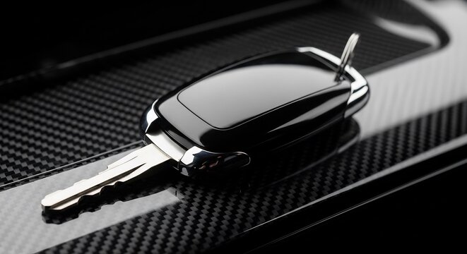 Modern Car Key with Carbon Fiber Texture Background.