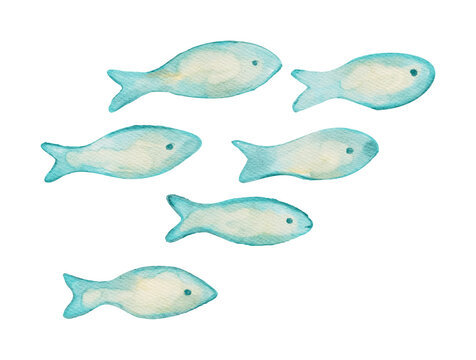 School Fish Animal Marine Sea Ocean Watercolor Beach Coastal Summer on a Transparent Background