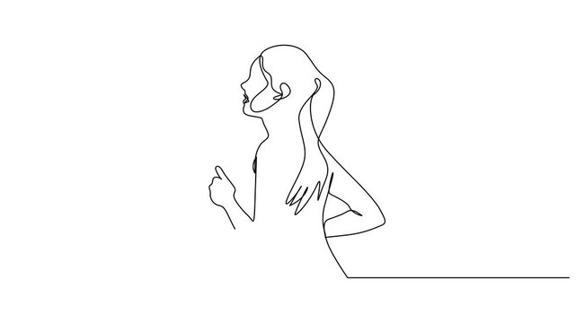 Animation of one line drawing of young energetic woman runner focus to run fast. Healthy sport training concept. Animated self drawing female athlete starting to sprint