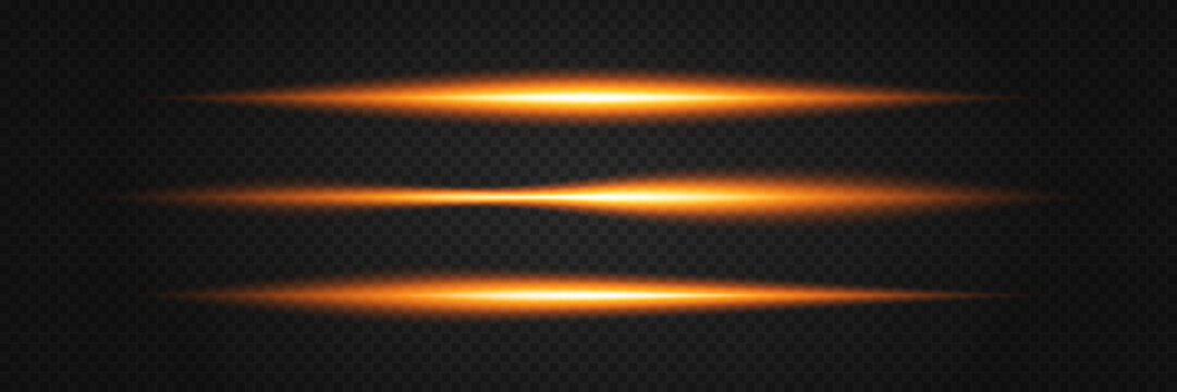 Lazer straight line neon divider set with glowing beam elements. Futuristic vector lines for UI, HUD, web design, banners, interfaces and modern digital layouts.