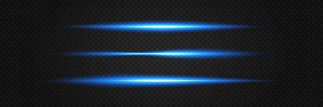 Lazer straight line neon divider set with glowing beam elements. Futuristic vector lines for UI, HUD, web design, banners, interfaces and modern digital layouts.