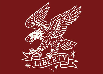 Vintage eagle illustration with liberty banner © 777SKYLABS