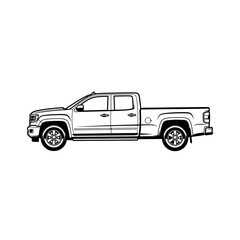 Fototapeta premium Side view pickup truck line art vector illustration