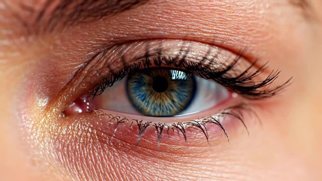 Extreme Macro View of a closed human eye with detailed skin texture and eyelashes ideal for skincare and ophthalmology concepts.