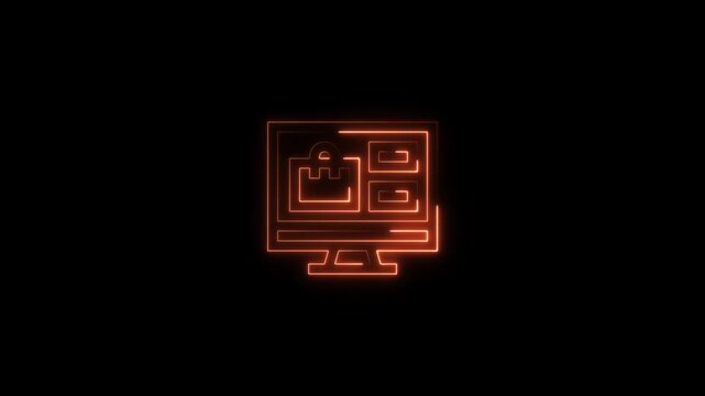 A video showcasing a neon lit computer monitor displaying a padlock on a black background with a red glow