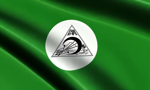 The emblem on the green flag features a triangle with a circular design